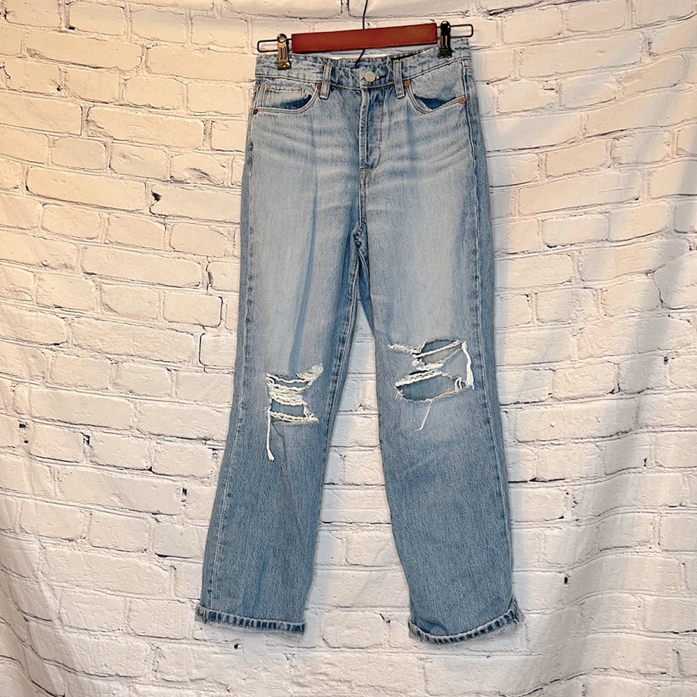 Blank NYC The Baxter Straight Leg Distressed Blue Jeans Size 24